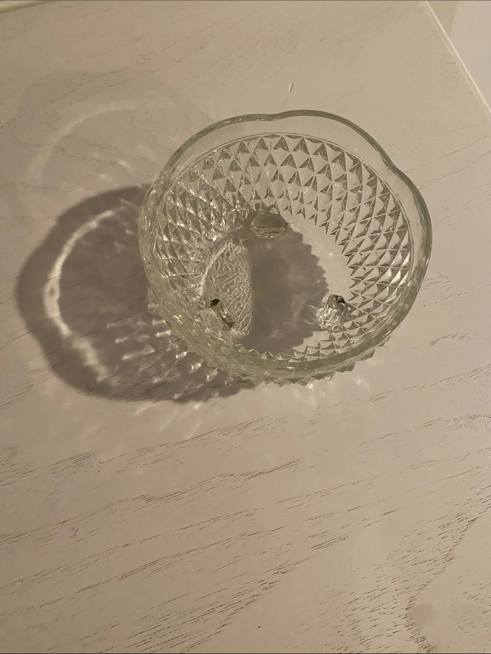Vintage Indiana Glass clear diamond point 3-toed bon bon bowl